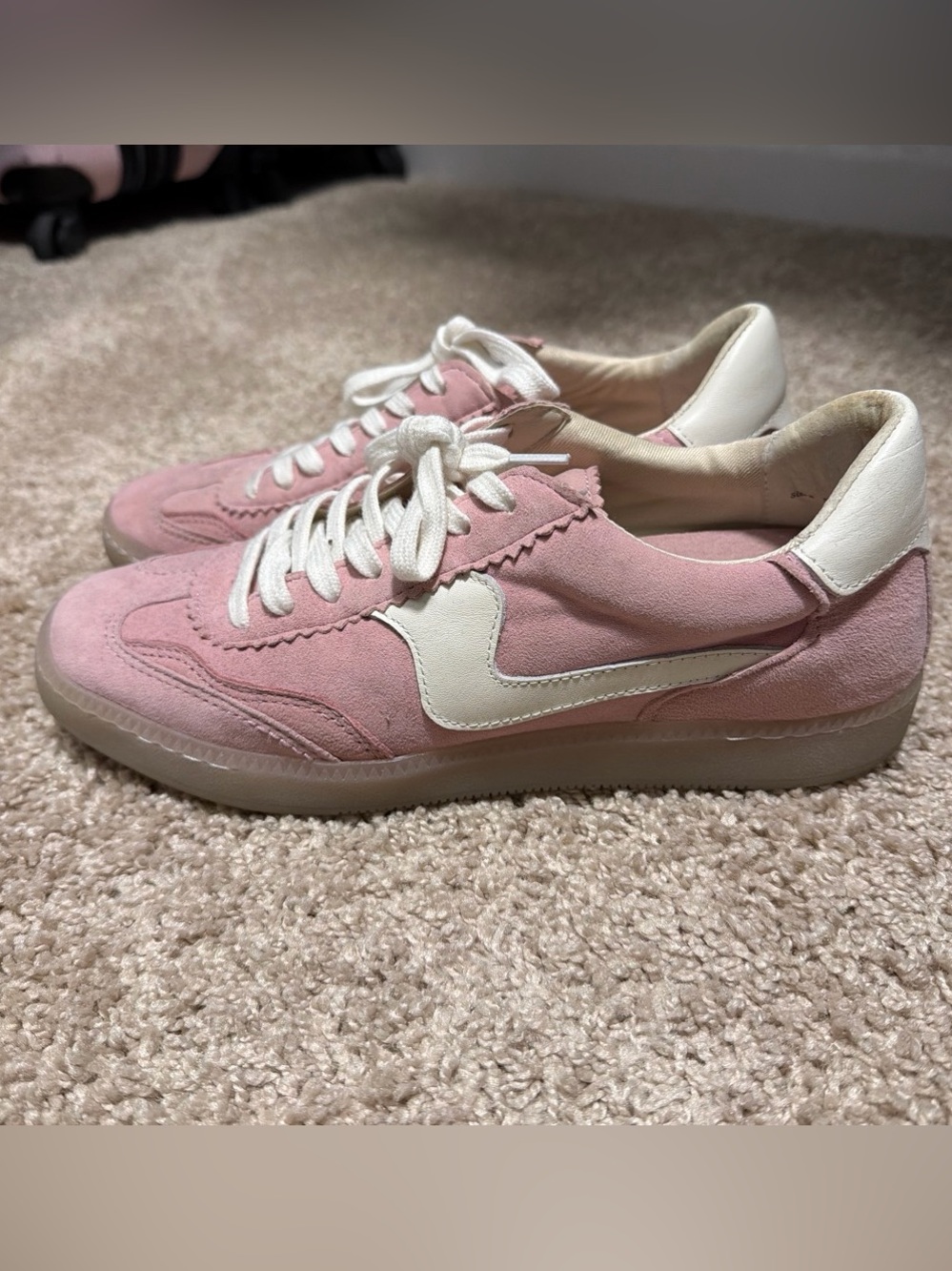 Worn Once. Women’s Dolce Vita. Pink Suede Low-Top Sneakers with White Trim
